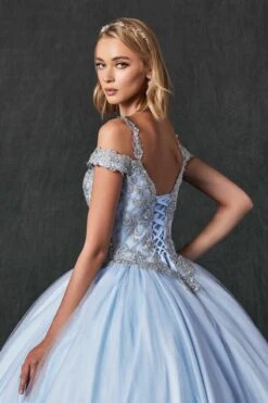 Juliet 1430 Dress Quinceanera Ball Gown Embroidered Applique Glitter Tulle(Juliet 1430 Dress Quinceanera Ball Gown Embroidered Applique Glitter Tulle) -Discount Dress Shops 1430 juliet bahama blue back zoom back