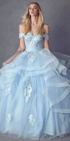 Juliet 1432 Dress Quinceanera Ball Gown Metallic Embroidery Glitter Tulle(Juliet 1432 Dress Quinceanera Ball Gown Metallic Embroidery Glitter Tulle) -Discount Dress Shops 1432 BahamaBlue Front