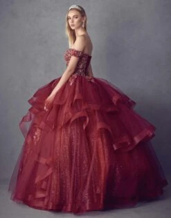 Juliet 1432 Dress Quinceanera Ball Gown Metallic Embroidery Glitter Tulle(Juliet 1432 Dress Quinceanera Ball Gown Metallic Embroidery Glitter Tulle) -Discount Dress Shops 1432 Burgundy Side