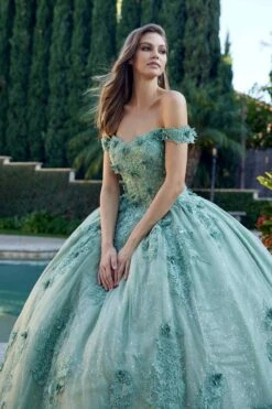 Juliet 1445 Long 3D Floral Appliques Off Shoulder Poofy Ball Gown(Juliet 1445 Long 3d Floral Appliques Off Shoulder Poofy Ball Gown) -Discount Dress Shops 1445 1