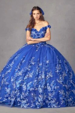 Juliet 1447 Long 3D Floral Appliques Off Shoulder Poofy Ball Gown(Juliet 1447 Long 3d Floral Appliques Off Shoulder Poofy Ball Gown) -Discount Dress Shops 1447 juliet royal blue