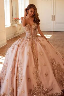 Juliet JT1485J Off The Shoulder Cinderella Quinceanera Ball Gown(Juliet Jt1485j Off The Shoulder Cinderella Quinceanera Ball Gown) -Discount Dress Shops 1485JROSEGOLD0741