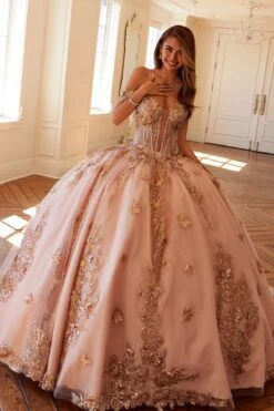 Juliet JT1485J Off The Shoulder Cinderella Quinceanera Ball Gown(Juliet Jt1485j Off The Shoulder Cinderella Quinceanera Ball Gown) -Discount Dress Shops 1485JROSEGOLD0758