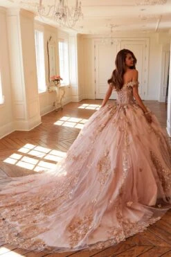 Juliet JT1485J Off The Shoulder Cinderella Quinceanera Ball Gown(Juliet Jt1485j Off The Shoulder Cinderella Quinceanera Ball Gown) -Discount Dress Shops 1485JROSEGOLD0767