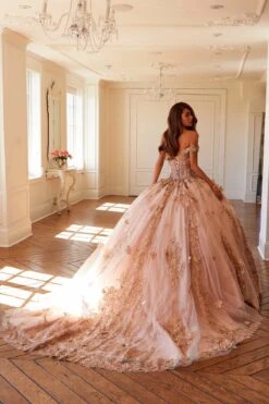 Juliet JT1485J Off The Shoulder Cinderella Quinceanera Ball Gown(Juliet Jt1485j Off The Shoulder Cinderella Quinceanera Ball Gown) -Discount Dress Shops 1485JROSEGOLD0782