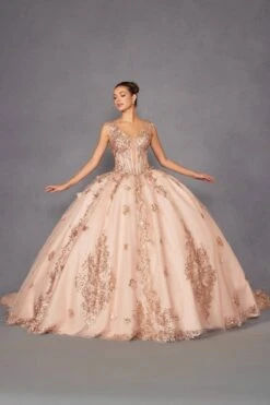 Juliet JT1485J Off The Shoulder Cinderella Quinceanera Ball Gown(Juliet Jt1485j Off The Shoulder Cinderella Quinceanera Ball Gown) -Discount Dress Shops 1485JROSEGOLD 1