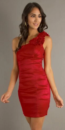 CLEARANCE - Eureka 1893 Rosette Studded Single Strapped Red Cocktail Dress (Size 2XL, 3XL)(Clearance Eureka 1893 Rosette Studded Single Strapped Red Cocktail Dress Size 2xl 3xl)