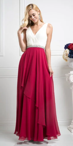 Cinderella Divine 1968 A-Line Chiffon DressPleated V Neck(Classic Formal Dress Champagne Navy Blue Floor Length Pleated V Neck) -Discount Dress Shops 1968 cinderella divine ivory fuchsia