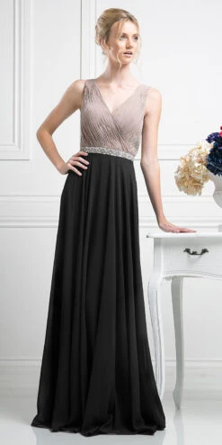Cinderella Divine 1968 A-Line Chiffon DressPleated V Neck(Classic Formal Dress Champagne Navy Blue Floor Length Pleated V Neck)