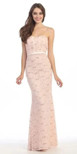 Eureka 2080J Long Lace Gown Fitted Flare Strapless Mid Sleeve Jacket(Long Lace Gown Silver Sheath Mermaid Flare Strapless Mid Sleeve Jacket) -Discount Dress Shops 2080 blush