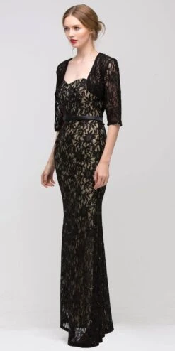 Eureka 2080J Long Lace Gown Fitted Flare Strapless Mid Sleeve Jacket(Long Lace Gown Silver Sheath Mermaid Flare Strapless Mid Sleeve Jacket) -Discount Dress Shops 2080J eureka dress black 7615da77 f3a9 4612 b704 6434477ebff4