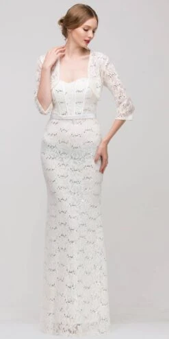 Eureka 2080J Long Lace Gown Fitted Flare Strapless Mid Sleeve Jacket(Long Lace Gown Silver Sheath Mermaid Flare Strapless Mid Sleeve Jacket) -Discount Dress Shops 2080J eureka dress ivory 518768e3 3c56 4a60 903c 232159519c1f