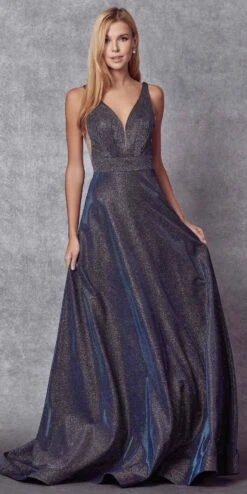 Juliet 208 Cut-Out Strappy Back Glitter Long Dress(Cut Out Strappy Back Glitter Long Prom Dress Silver) -Discount Dress Shops 208 NavyBlue Front