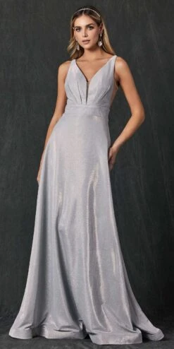 Juliet 208 Cut-Out Strappy Back Glitter Long Dress(Cut Out Strappy Back Glitter Long Prom Dress Silver)