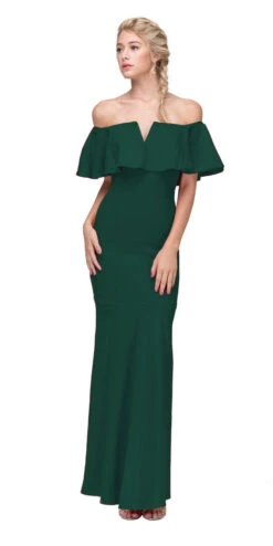 Eureka 2102 Long Dress Off Shoulder With V-Notch Ruffled Bodice(Long Formal Burgundy Dress Off Shoulder With V Notch Ruffled Bodice) -Discount Dress Shops 2102 eureka fashion hunter green 56127729 a2ce 4533 af97 caa2d91aa3be