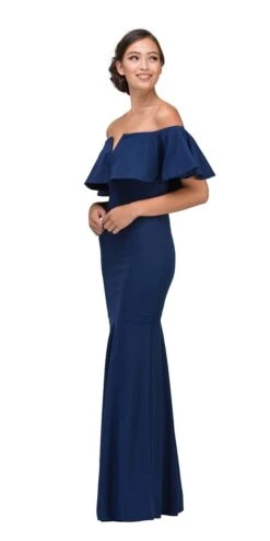 Eureka 2102 Long Dress Off Shoulder With V-Notch Ruffled Bodice(Long Formal Burgundy Dress Off Shoulder With V Notch Ruffled Bodice) -Discount Dress Shops 2102 eureka fashion navy blue side view 5564a2bd 79f4 44bd bc6a 4413ee7117f0