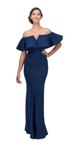Eureka 2102 Long Dress Off Shoulder With V-Notch Ruffled Bodice(Long Formal Burgundy Dress Off Shoulder With V Notch Ruffled Bodice) -Discount Dress Shops 2102 eureka fashion navy blue 49076721 d53e 459e 949b 075a5f3f7dce