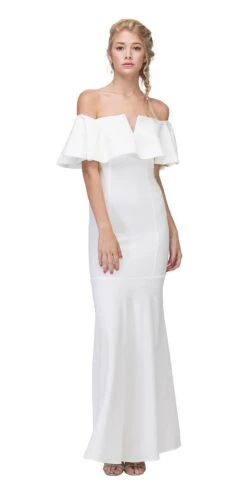 Eureka 2102 Long Dress Off Shoulder With V-Notch Ruffled Bodice(Long Formal Burgundy Dress Off Shoulder With V Notch Ruffled Bodice) -Discount Dress Shops 2102 eureka fashion off white f07aa6c1 8692 4038 a857 d1e4e283dd6a