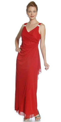 CLEARANCE - Juliet 2176 Semi Formal Dress V-Neck Wrap Skirt Rhinestone Strap(Burgundy Semi Formal Dinner Dress V Neck Wrap Skirt Rhinestone Strap)