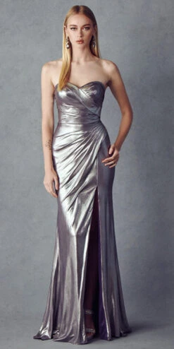 Juliet 222 Sheath Sweetheart Neckline Metallic Prom Dress Slit(Floor Length Sweetheart Neckline Metallic Long Rose Pink Prom Dress Slit)
