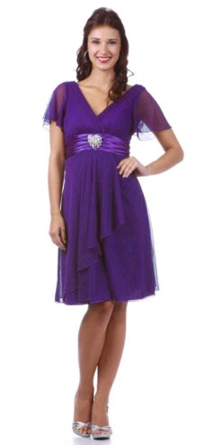 CLEARANCE - Celavie 2298S Short Sleeve Purple Knee Length Dress (Size M)(Clearance Celavie 2298s Short Sleeve Purple Knee Length Dress Size M)