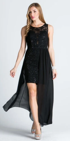 La Scala 23984 High Low Overlay Lace Dress(High Low Overlay Lace Dress By La Scala 23984) -Discount Dress Shops 23984 black