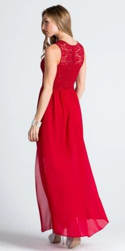 La Scala 23984 High Low Overlay Lace Dress(High Low Overlay Lace Dress By La Scala 23984) -Discount Dress Shops 23984 red back