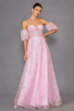 Juliet 2404 Strapless Sequin Tulle Ballgown Removable Puff Sleeves(Juliet 2404 Strapless Sequin Tulle Ballgown Removable Puff Sleeves) -Discount Dress Shops 2404PINKMULTI 1