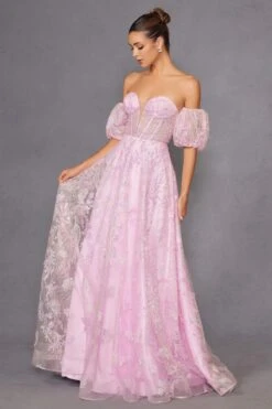 Juliet 2404 Strapless Sequin Tulle Ballgown Removable Puff Sleeves(Juliet 2404 Strapless Sequin Tulle Ballgown Removable Puff Sleeves) -Discount Dress Shops 2404PINKMULTI 2