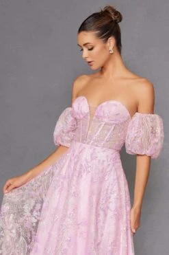 Juliet 2404 Strapless Sequin Tulle Ballgown Removable Puff Sleeves(Juliet 2404 Strapless Sequin Tulle Ballgown Removable Puff Sleeves) -Discount Dress Shops 2404PINKMULTI 2 1