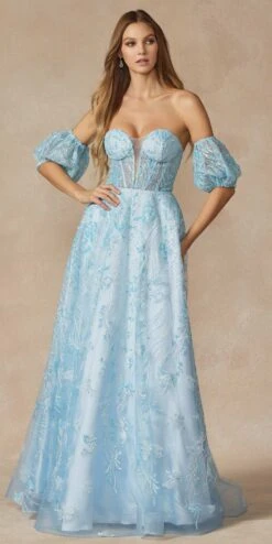 Juliet 2404 Strapless Sequin Tulle Ballgown Removable Puff Sleeves(Juliet 2404 Strapless Sequin Tulle Ballgown Removable Puff Sleeves)