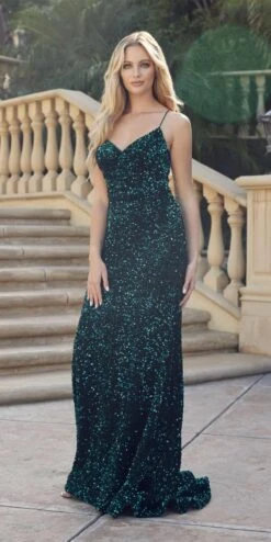 Juliet 2406 Velvet Sequin Fitted Gown V-Neckline Lace Up Back(Juliet 2406 Velvet Sequin Fitted Gown V Neckline Lace Up Back) -Discount Dress Shops 2406 EMERALDGREEN OTHER1