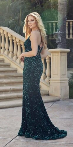 Juliet 2406 Velvet Sequin Fitted Gown V-Neckline Lace Up Back(Juliet 2406 Velvet Sequin Fitted Gown V Neckline Lace Up Back) -Discount Dress Shops 2406 EMERALDGREEN OTHER2