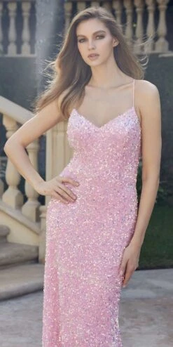 Juliet 2406 Velvet Sequin Fitted Gown V-Neckline Lace Up Back(Juliet 2406 Velvet Sequin Fitted Gown V Neckline Lace Up Back) -Discount Dress Shops 2406 ICEPINK OTHER