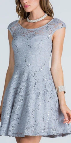 CLEARANCE - La Scala 24111 Lace Cap Sleeves Short Black Dress(Clearance La Scala 24111 Lace Cap Sleeves Short Black Dress) -Discount Dress Shops 24111 la scala silver zoom f6324a78 4820 498d 8127 36547b2a84b7