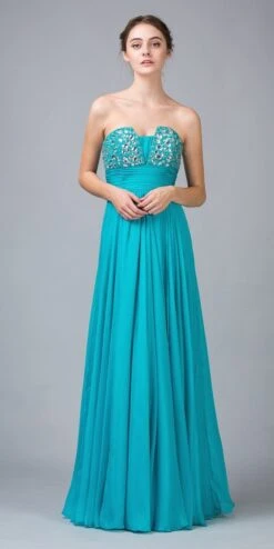 Eureka 2414 Studded Bodice A Line Long Ball Gown(Studded Bodice A Line Long Jade Ball Gown)