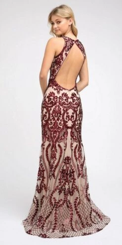 Juliet 243 Sequins Long Evening Dress Cut-Out Back(Green Sequins Long Prom Dress Cut Out Back) -Discount Dress Shops 243 juliet burgundy back 90763865 2d6c 4b8d bdc6 f730b113a46d