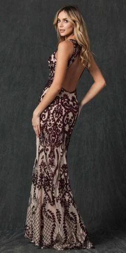 Juliet 243 Sequins Long Evening Dress Cut-Out Back(Green Sequins Long Prom Dress Cut Out Back) -Discount Dress Shops 243 NudeBurgundy Back