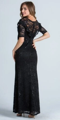 La Scala 24483 Illusion Ruffled Neckline Long Formal Dress Short Sleeves(La Scala 24483 Illusion Ruffled Neckline Long Formal Dress Short Sleeves) -Discount Dress Shops 24483 la scala black back 9d657d3f 0b96 4840 8ba0 d5b587e4629a