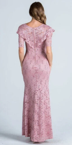 La Scala 24483 Illusion Ruffled Neckline Long Formal Dress Short Sleeves(La Scala 24483 Illusion Ruffled Neckline Long Formal Dress Short Sleeves) -Discount Dress Shops 24483 la scala blush back 6f68c28c bccb 49c8 b254 218565122909