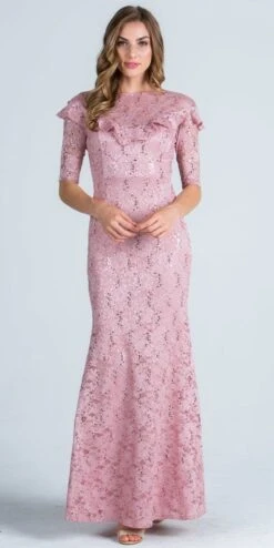 La Scala 24483 Illusion Ruffled Neckline Long Formal Dress Short Sleeves(La Scala 24483 Illusion Ruffled Neckline Long Formal Dress Short Sleeves) -Discount Dress Shops 24483 la scala blush d3ccb864 24f6 4340 a85c 4982db20c383