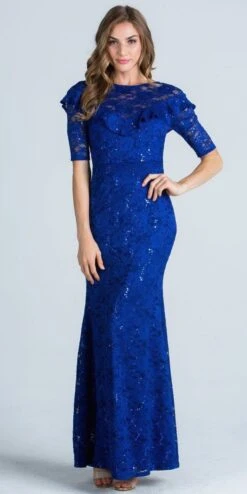 La Scala 24483 Illusion Ruffled Neckline Long Formal Dress Short Sleeves(La Scala 24483 Illusion Ruffled Neckline Long Formal Dress Short Sleeves) -Discount Dress Shops 24483 la scala royal blue 6a9159df 8c8f 4d74 b3b7 fa8a0bfeea1e