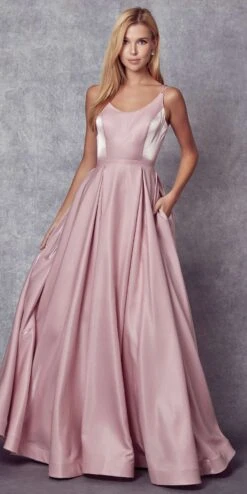 Juliet 244 Strappy-Back Long Dress With Pockets(Strappy Back Mauve Long Prom Dress With Pockets)
