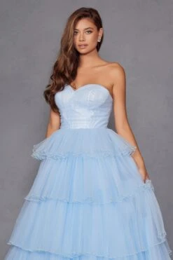 Juliet JT2452K Long Pleated Strapless Tiered Ruffle Tulle A-Line Gown(Juliet Jt2452k Long Pleated Strapless Tiered Ruffle Tulle A Line Gown) -Discount Dress Shops 2452KICEBLUE 1