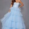 Juliet JT2452K Long Pleated Strapless Tiered Ruffle Tulle A-Line Gown(Juliet Jt2452k Long Pleated Strapless Tiered Ruffle Tulle A Line Gown)