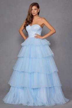 Juliet JT2452K Long Pleated Strapless Tiered Ruffle Tulle A-Line Gown(Juliet Jt2452k Long Pleated Strapless Tiered Ruffle Tulle A Line Gown) -Discount Dress Shops 2452KICEBLUE 3