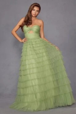 Juliet JT2456H Long Strapless Keyhole Tiered Ruffled Tulle A-Line Gown(Juliet Jt2456h Long Strapless Keyhole Tiered Ruffled Tulle A Line Gown) -Discount Dress Shops 2456HSAGEGREEN 2