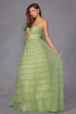 Juliet JT2456H Long Strapless Keyhole Tiered Ruffled Tulle A-Line Gown(Juliet Jt2456h Long Strapless Keyhole Tiered Ruffled Tulle A Line Gown) -Discount Dress Shops 2456HSAGEGREEN 3