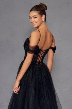 Juliet JT2466A Long Cold Shoulder Sweetheart Corset Bodice A-Line Gown(Juliet Jt2466a Long Cold Shoulder Sweetheart Corset Bodice A Line Gown) -Discount Dress Shops 2466ABLACK 6