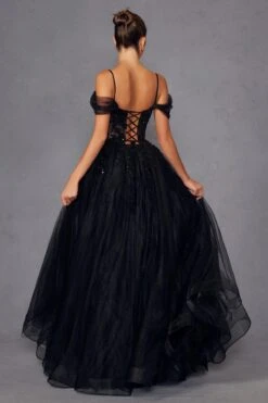 Juliet JT2466A Long Cold Shoulder Sweetheart Corset Bodice A-Line Gown(Juliet Jt2466a Long Cold Shoulder Sweetheart Corset Bodice A Line Gown) -Discount Dress Shops 2466ABLACK 7